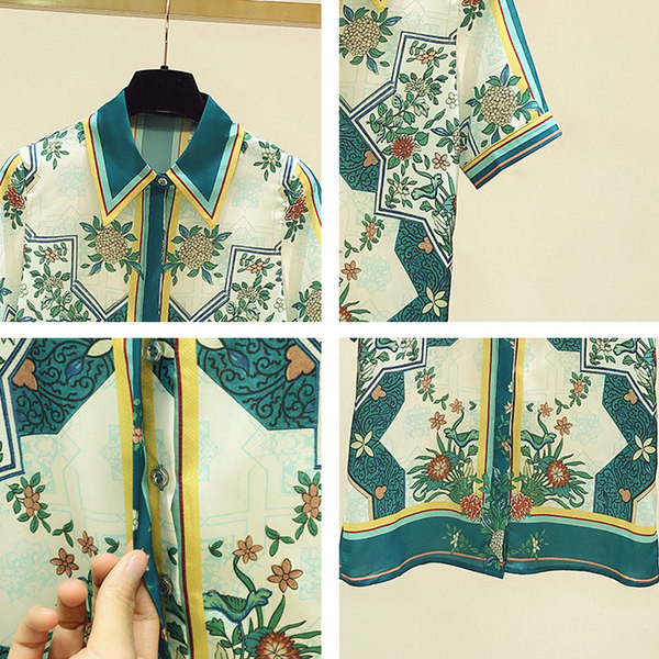 Πολύχρωμο γυναικείο πουκάμισο με κλασικό γιακά και κοντό μανίκι