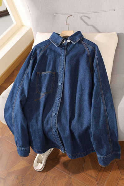 Γυναικείο τζιν πουκάμισο φαρδύ μοντέλο με τσέπη
