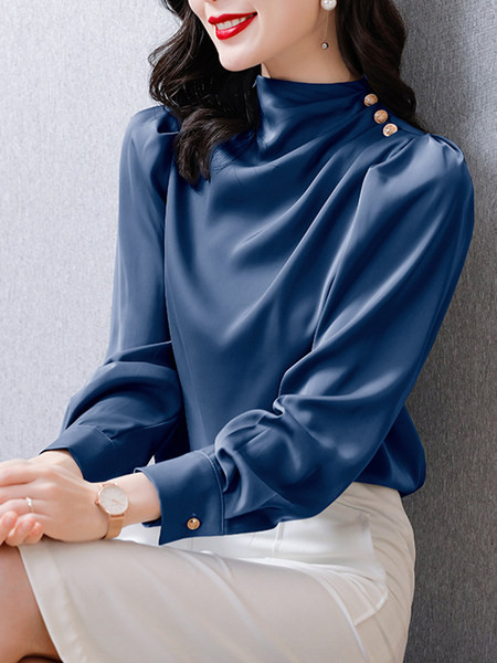 Satininiai moteriški marškiniai su sagomis