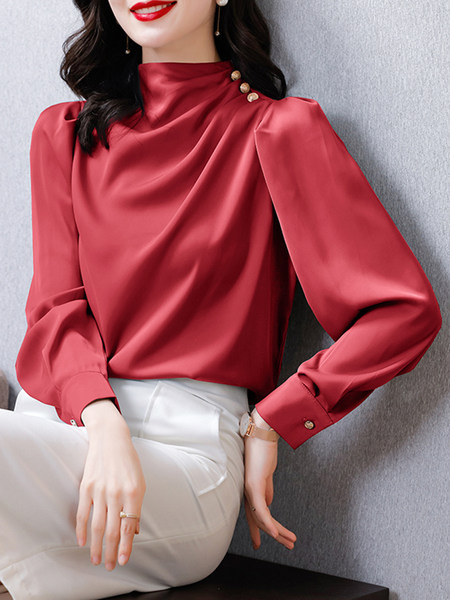 Satininiai moteriški marškiniai su sagomis