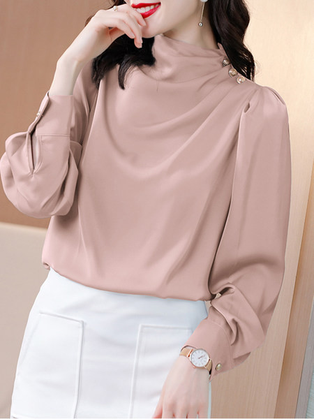 Satininiai moteriški marškiniai su sagomis