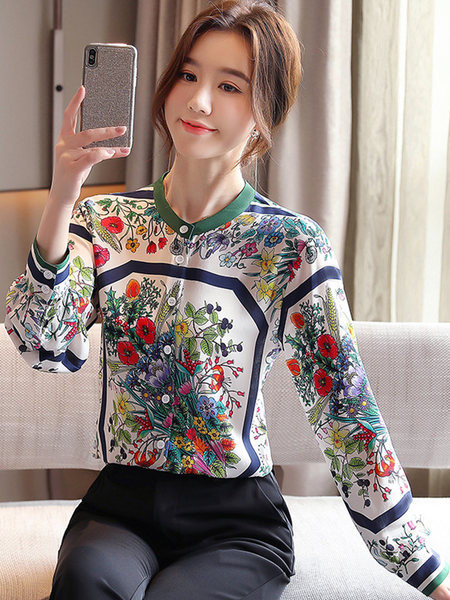 Kevadine 3/4 varrukatega lillelise mustriga naiste särk