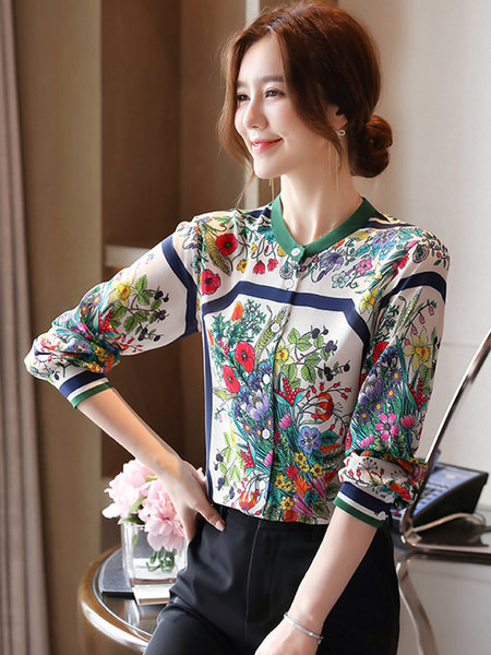 Kevadine 3/4 varrukatega lillelise mustriga naiste särk