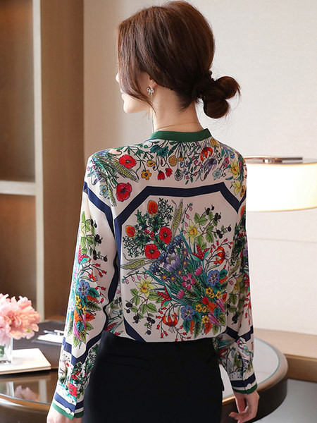 Kevadine 3/4 varrukatega lillelise mustriga naiste särk