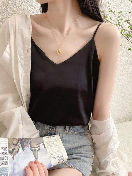 Moodne peenikeste rihmadega naiste satiinist topp