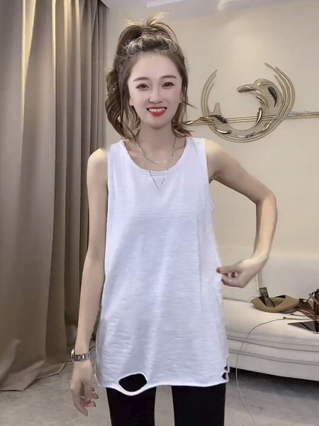 Φαρδύ γυναικείο μακρύ φανελάκι με σκισμένα μοτίβα