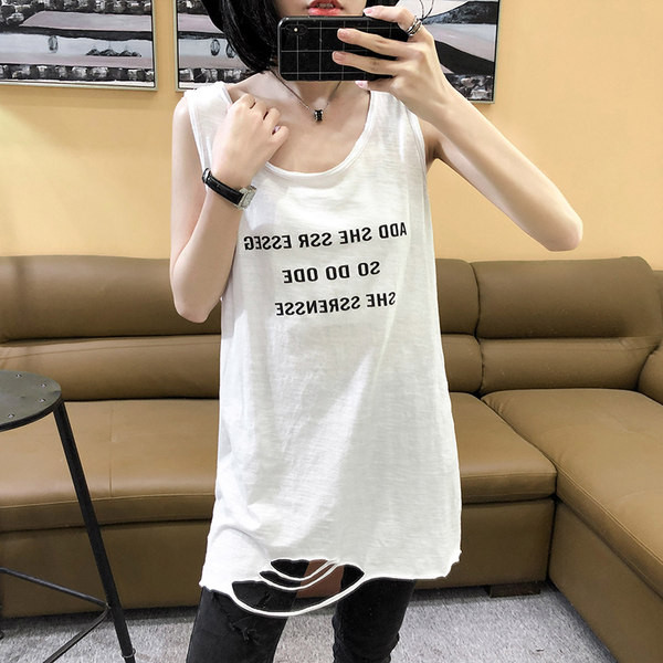 Dnevna ženska majica bez rukava s okruglim izrezom i natpisima