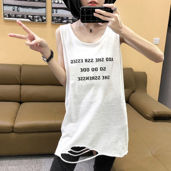 Dnevna ženska majica bez rukava s okruglim izrezom i natpisima