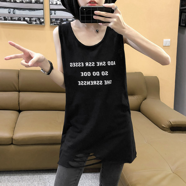 Dnevna ženska majica bez rukava s okruglim izrezom i natpisima