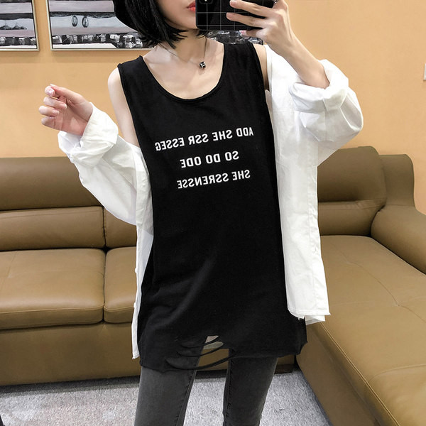 Dnevna ženska majica bez rukava s okruglim izrezom i natpisima