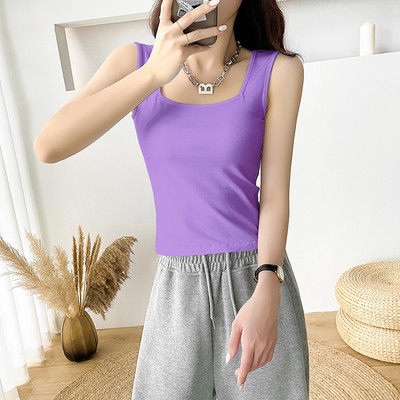 Ühevärviline laiade rihmadega naiste topp