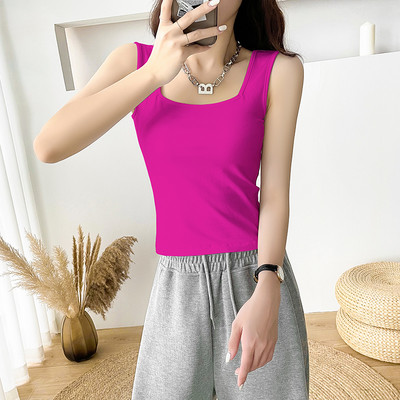 Ühevärviline laiade rihmadega naiste topp