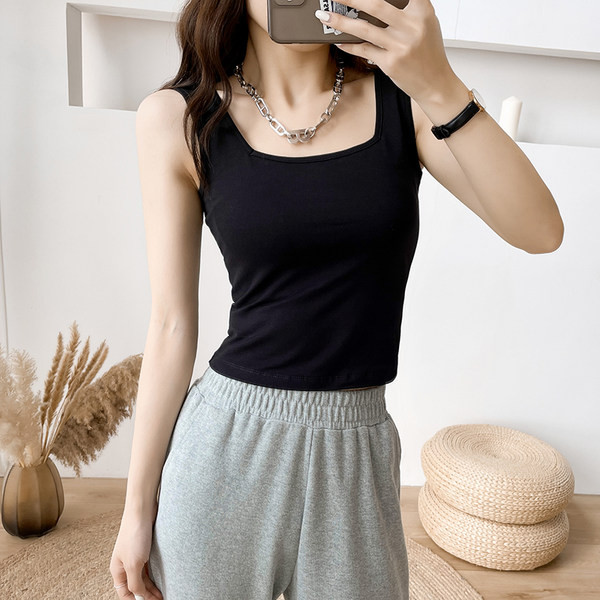 Ühevärviline laiade rihmadega naiste topp