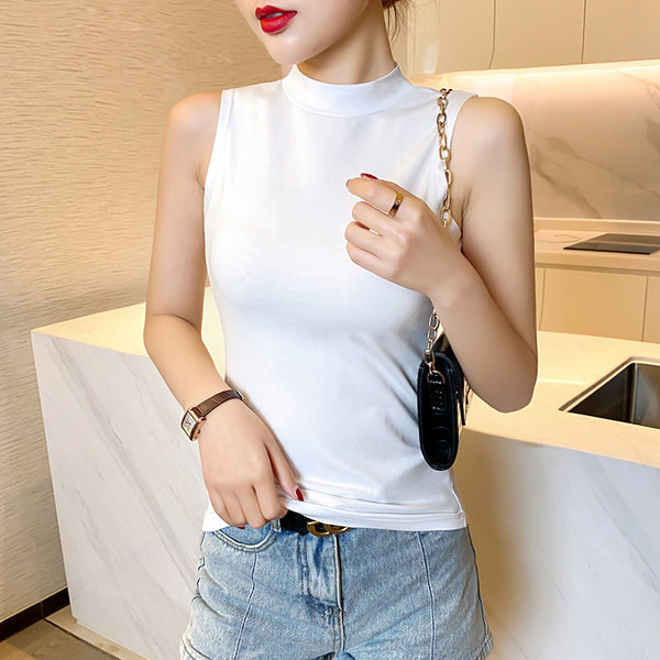 Ženska pamučna majica bez rukava s poluvisokim ovratnikom