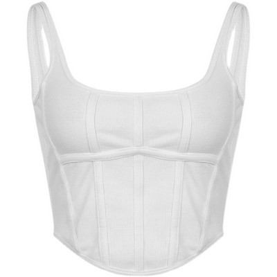 Κοντό γυναικείο τοπ με λεπτές τιράντες σε λευκό και μαύρο χρώμα