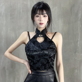 Дамски потник с дантела - черен цвят