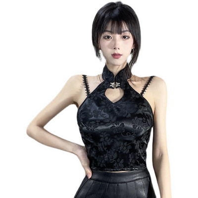 Дамски потник с дантела - черен цвят