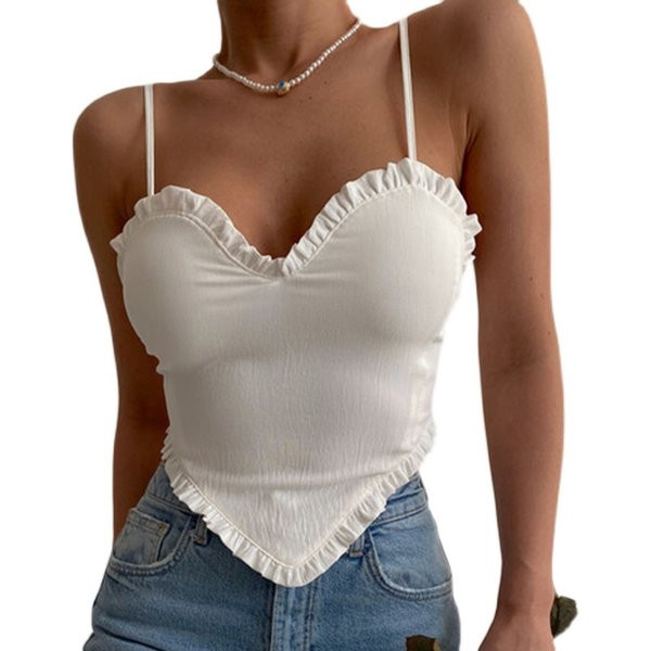 Kratka asimetrična majica bez rukava s kovrčama i tankim naramenicama