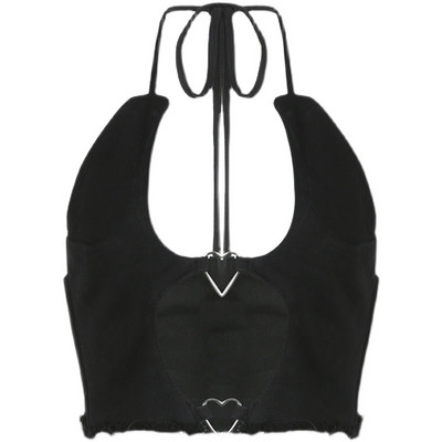 Γυναικείο κοντό φανελάκι με μεταλλικούς κρίκους και κορδόνια