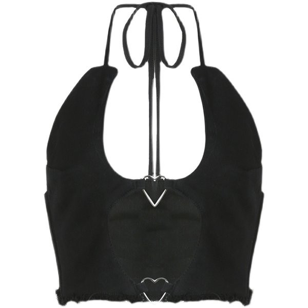 Γυναικείο κοντό φανελάκι με μεταλλικούς κρίκους και κορδόνια