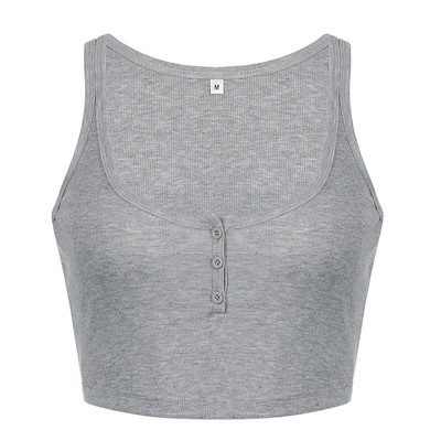 Καθημερινό κοντό γυναικείο φανελάκι με στρογγυλή λαιμόκοψη και κουμπιά