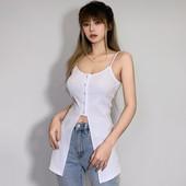 Naiste vabaaja topp nööpide ja õhukeste rihmadega