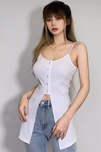 Naiste vabaaja topp nööpide ja õhukeste rihmadega