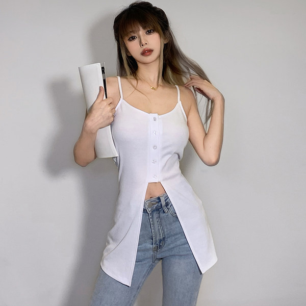 Naiste vabaaja topp nööpide ja õhukeste rihmadega