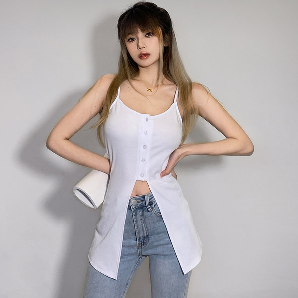 Naiste vabaaja topp nööpide ja õhukeste rihmadega