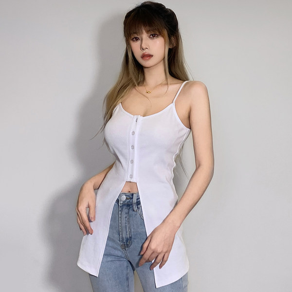 Naiste vabaaja topp nööpide ja õhukeste rihmadega