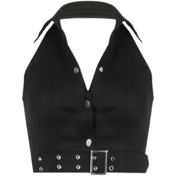 Kratka majica bez rukava u crnoj boji s remenom i gumbima