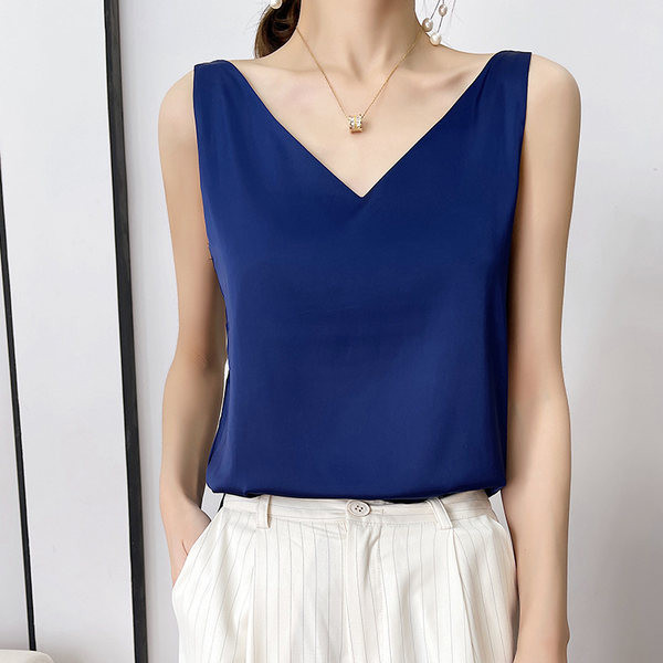 Moodne naiste satiinist manteltops spits-kaelusega