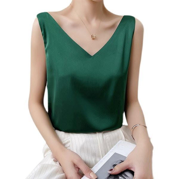 Moodne naiste satiinist manteltops spits-kaelusega