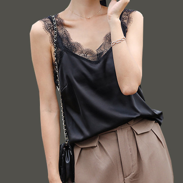 Ženska satenska majica bez rukava sa čipkom - više modela