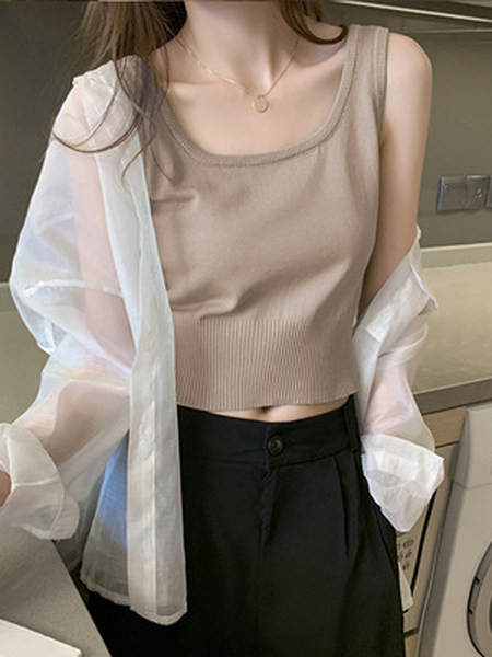 Ženska ležerna majica bez rukava s ovalnim izrezom