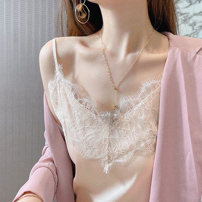 Elegantna satenska majica bez rukava s čipkom i tankim naramenicama