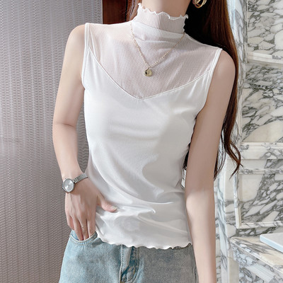 Γυναικείο φανελάκι με διχτυωτό μέρος και ψηλό γιακά