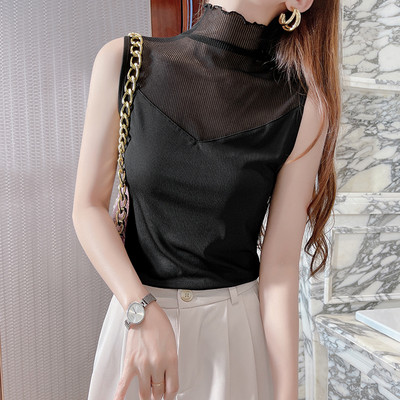 Γυναικείο φανελάκι με διχτυωτό μέρος και ψηλό γιακά