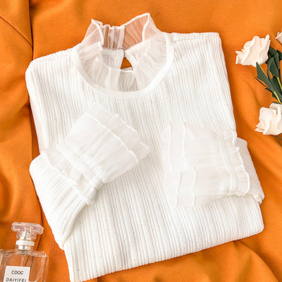 Moodne naiste pluus tülli ja pikkade varrukatega - mitu mudelit