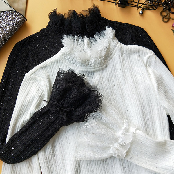 Moodne naiste pluus tülli ja pikkade varrukatega - mitu mudelit