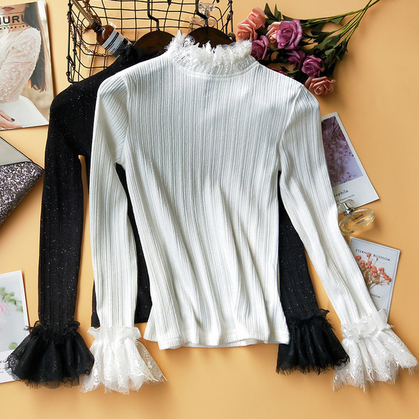 Moodne naiste pluus tülli ja pikkade varrukatega - mitu mudelit