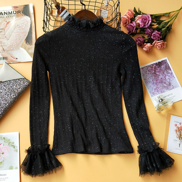 Moodne naiste pluus tülli ja pikkade varrukatega - mitu mudelit