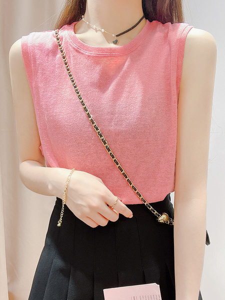 Καθημερινό γυναικείο φανελάκι με στρογγυλή λαιμόκοψη