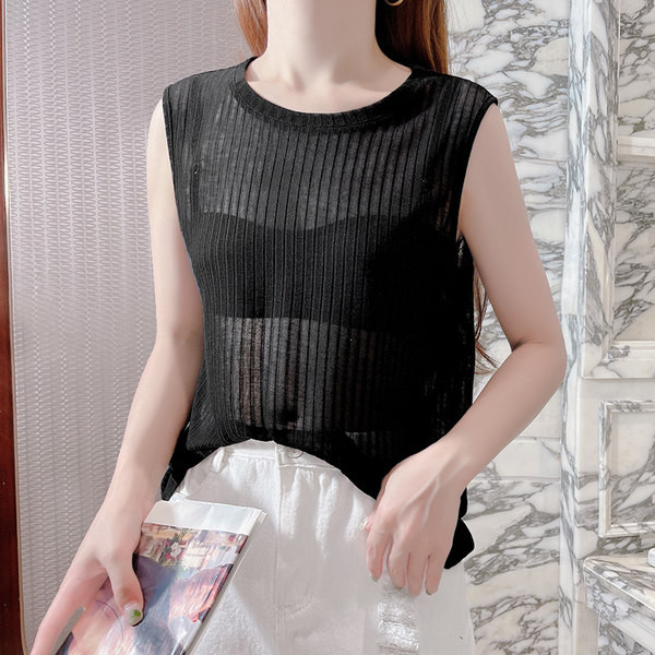 Ležeran model ženske majice bez rukava s okruglim izrezom