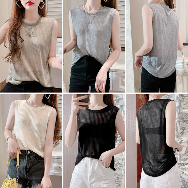 Ležeran model ženske majice bez rukava s okruglim izrezom