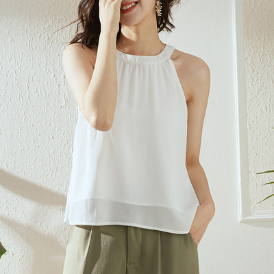 Καλοκαιρινή κομμένη αμάνικη μπλούζα σιφόν με κορδέλα στο πίσω μέρος