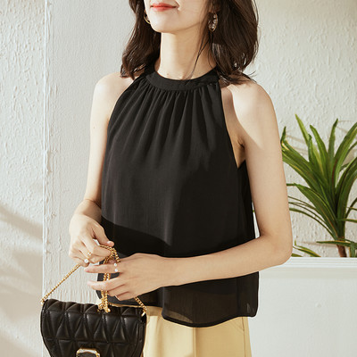 Καλοκαιρινή κομμένη αμάνικη μπλούζα σιφόν με κορδέλα στο πίσω μέρος