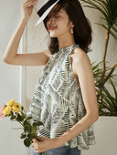 Γυναικείο αμάνικο μπλουζάκι σιφόν  με πολύχρωμο σχέδιο