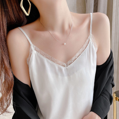 Naiste pitsi ja õhukeste rihmadega satiinist topp