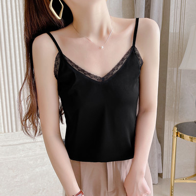 Naiste pitsi ja õhukeste rihmadega satiinist topp